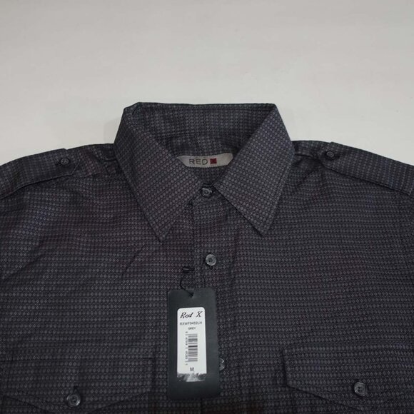Red X Men's Button Front Shirt Medium NWT Long Sleeves Dark Grey 100% Cotton M - Picture 2 of 7